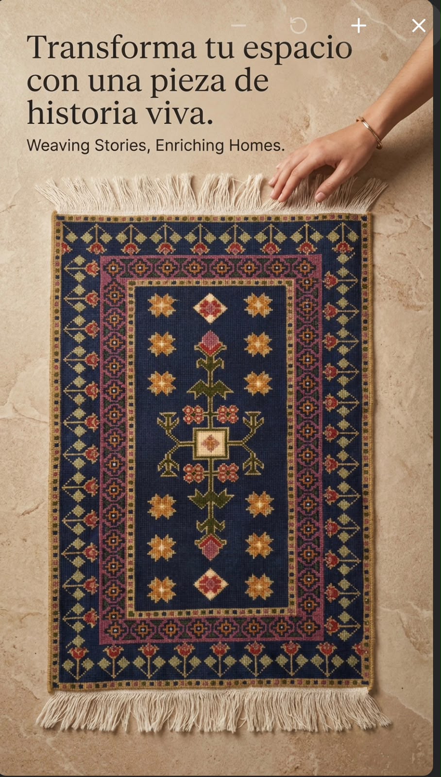 Tapete bordado azul con flores